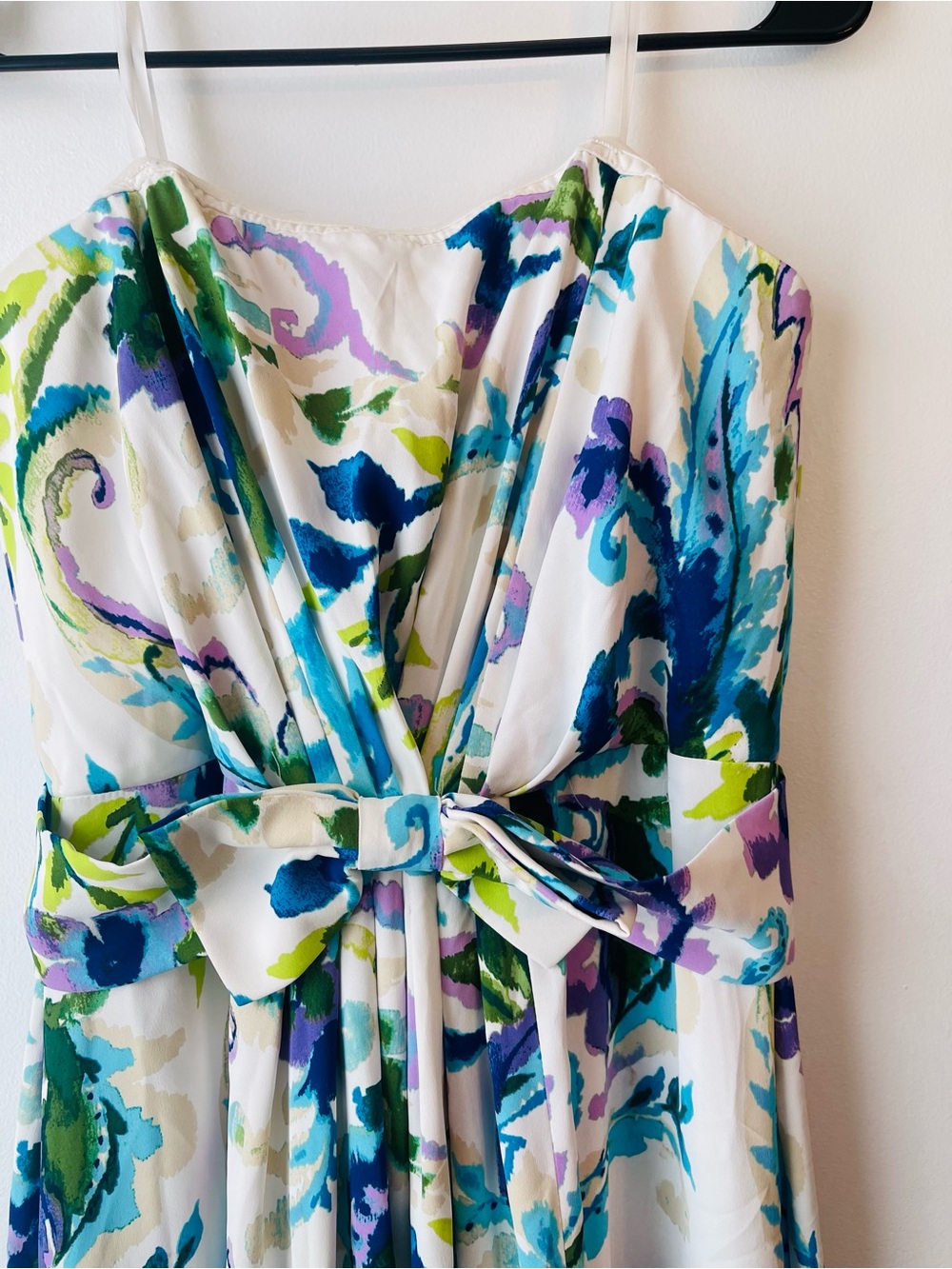 Ralph Lauren Strapless Floral Tie-Waist Midi Dress in White and Blue - Picture 3 of 6